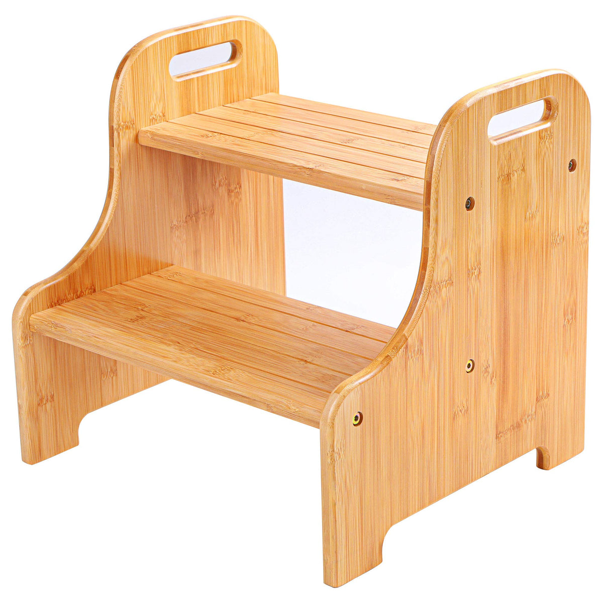 Vaefae Bamboo 2 Step Stool With Non-Slip Step Treads And 2 Cutout Handles