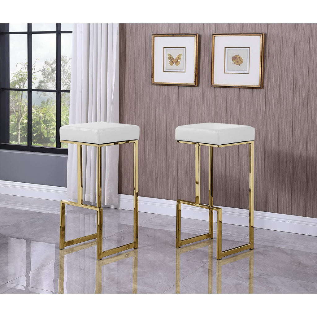 Best Master Furniture Dorrington Faux Leather Backless Bar Stool in White/Gold (Set of 2)