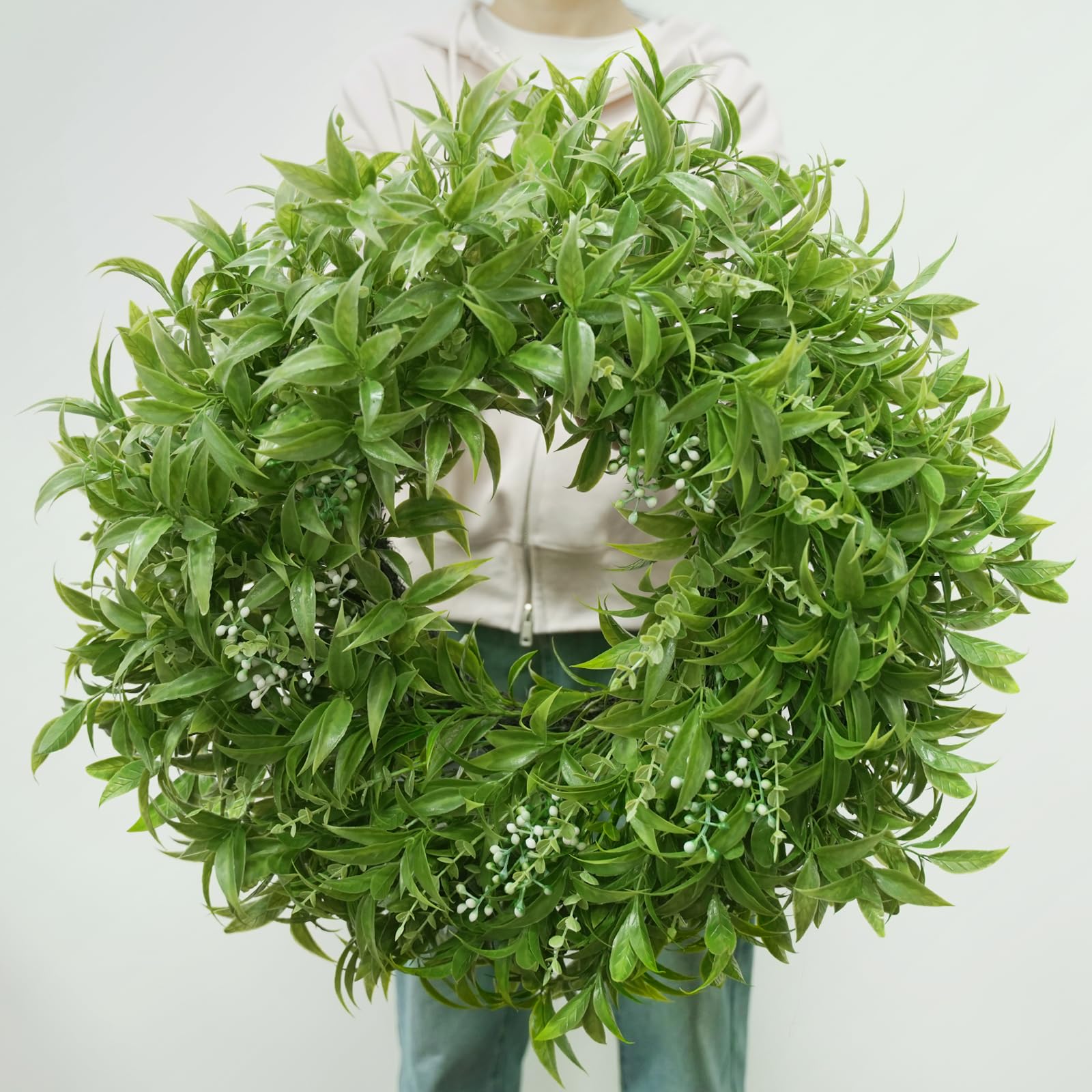 JDKPK 26 Inch Large Boxwoods Wreaths for Front Door Artificial Green Eucalyptus Leaves Greenery Indoor Outdoor Wreath Home Decor