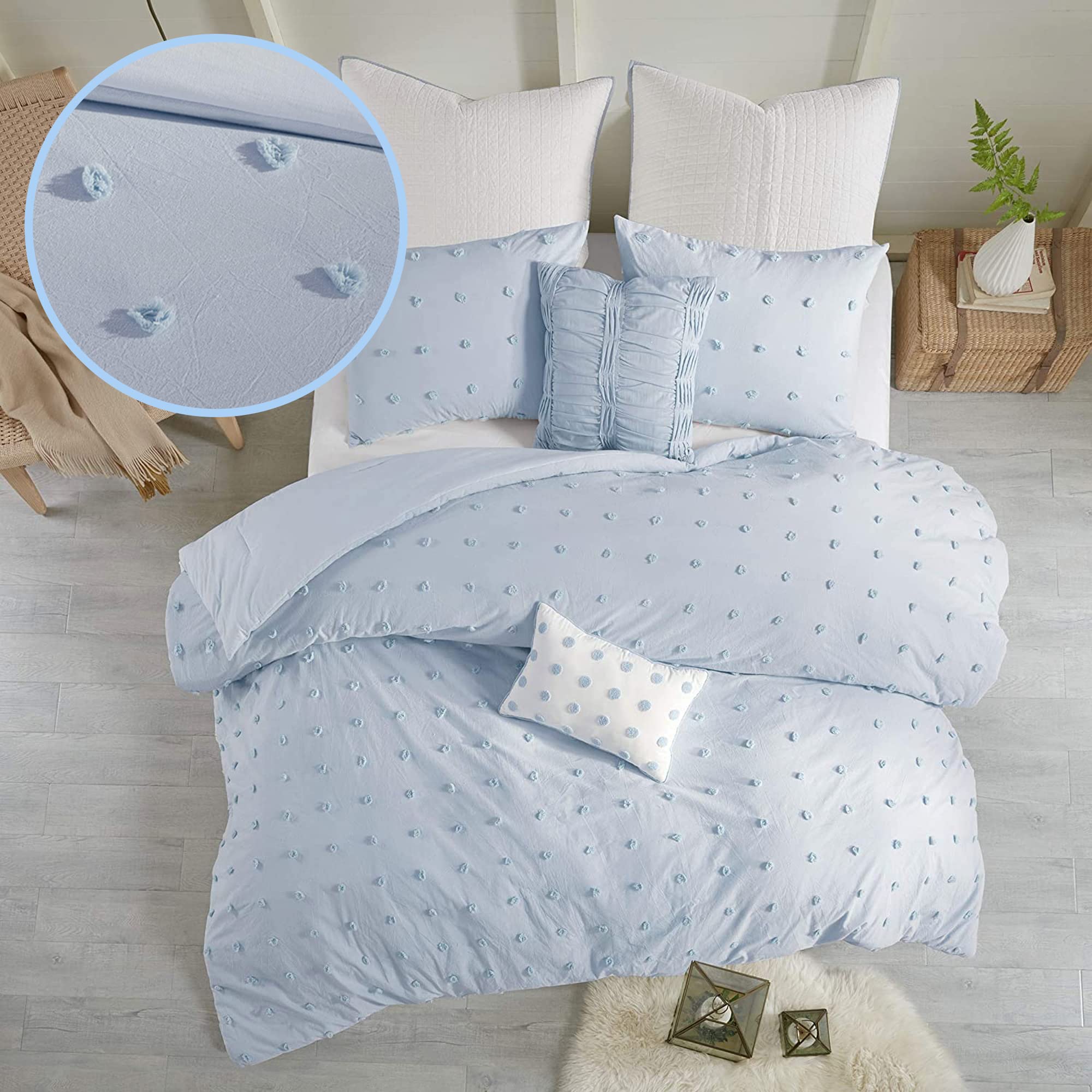Urban Habitat Cotton Comforter Set - Jacquard Tufts Pompom Design All Season Bedding, Matching Shams, Decorative Pillows, Kingca