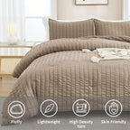 Avelom Taupe Seersucker Full Comforter Set (80X90 Inches), 3 Pieces-100% Soft Washed Microfiber Lightweight Comforter With 2 Pillowcases, All Season Down Alternative Comforter Set For Bedding