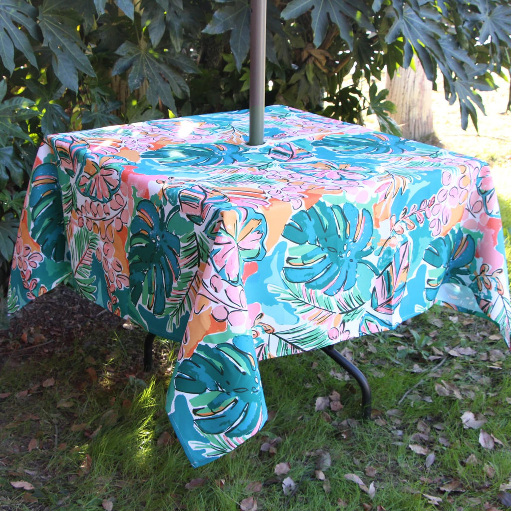 Ehousehome Outdoor And Indoor 60X60 Inch Tablecloth With Umbrella Hole And Zipper, Waterproof Zippered Patio Table Cloths, Spring/Summer Table Covers For Backyard Circular Table/Bbqs/Picnic