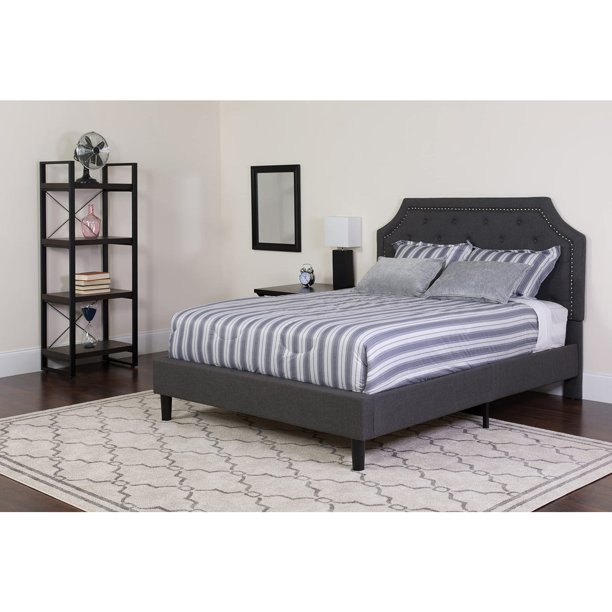 Flash Furniture Brighton Full Size Tufted Upholstered Platform Bed In Dark Gray Fabric With Pocket Spring Mattress