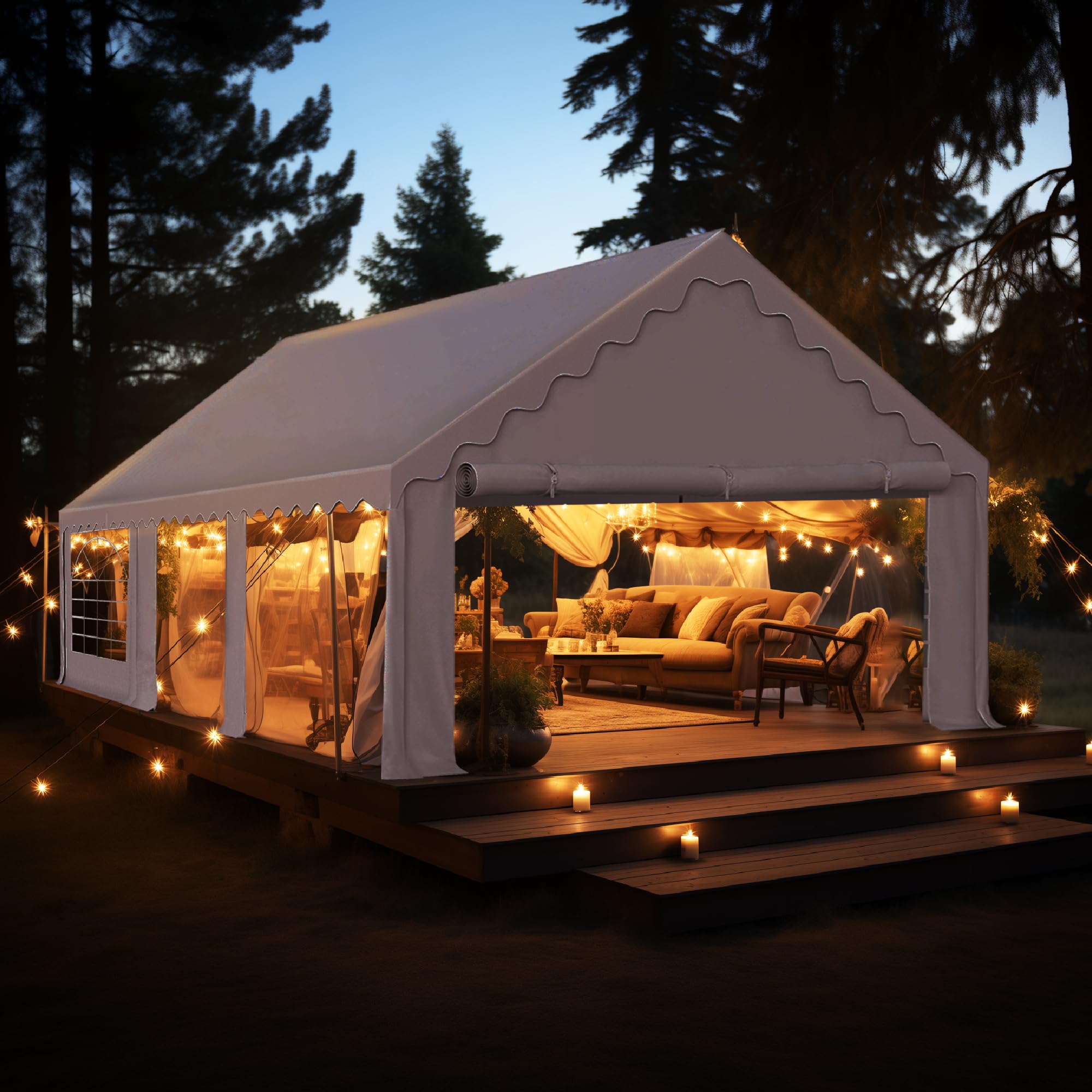 Phi Villa 20'X16' Outdoor Heavy Duty Party Tent Large Commercial Canopy Wedding Event Shelter With Removable Sidewalls & 3 Storage Bags For Patio Outdoor Garden Events, White