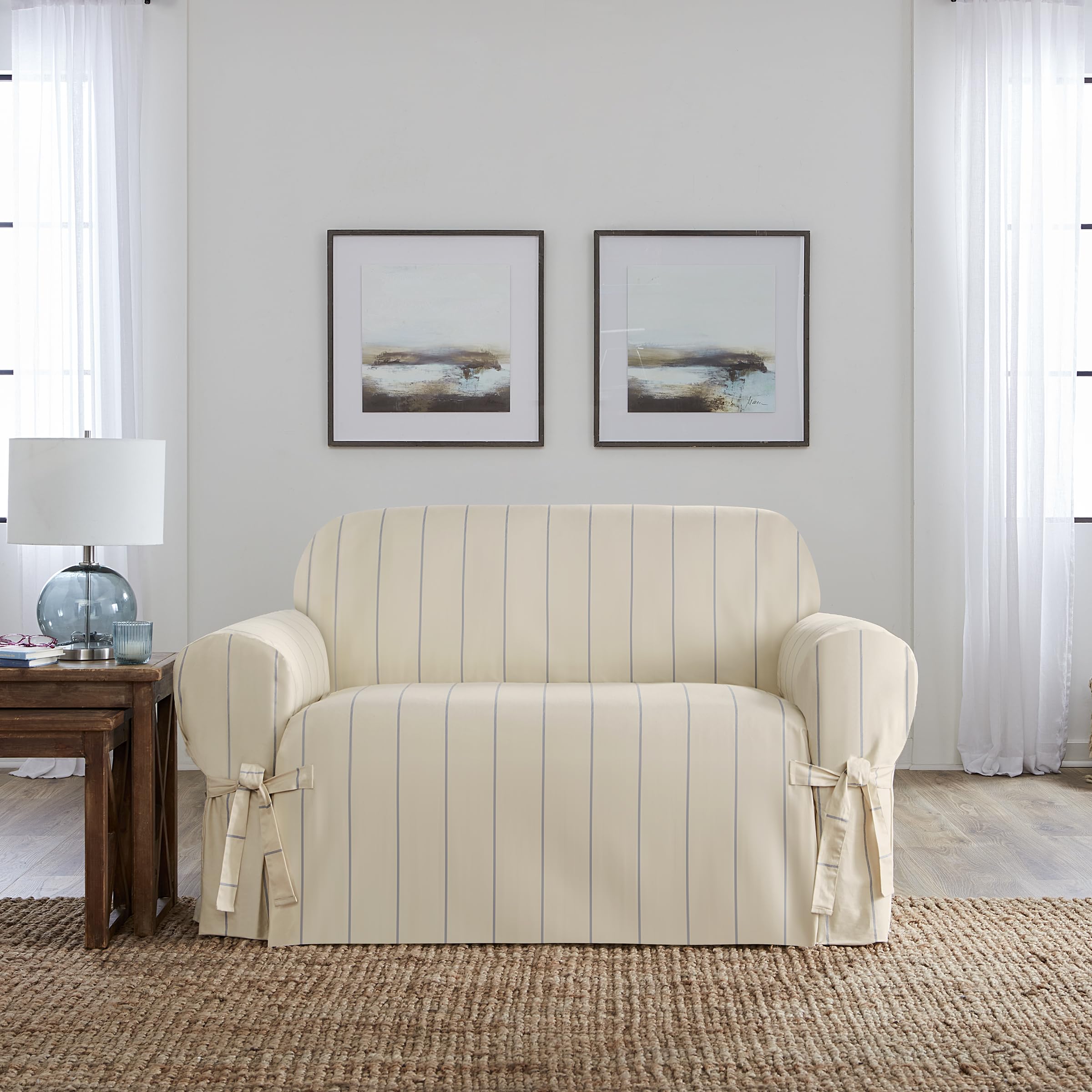 Surefit Heavyweight Cotton Duck Loveseat Slipcovers, Printed Heavyweight Cotton Loveseat Cover, One Piece Design, Loveseat Cover