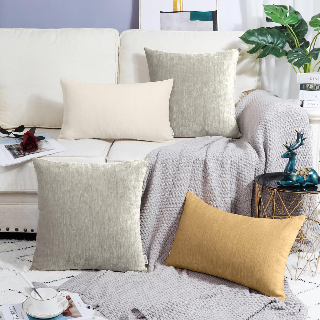 Brawarm Chenille Throw Pillow Covers 16X16 Inches - Taupe Chenille Pillow Covers Pack Of 2, Solid Dyed Soft Chenille Pillow Case