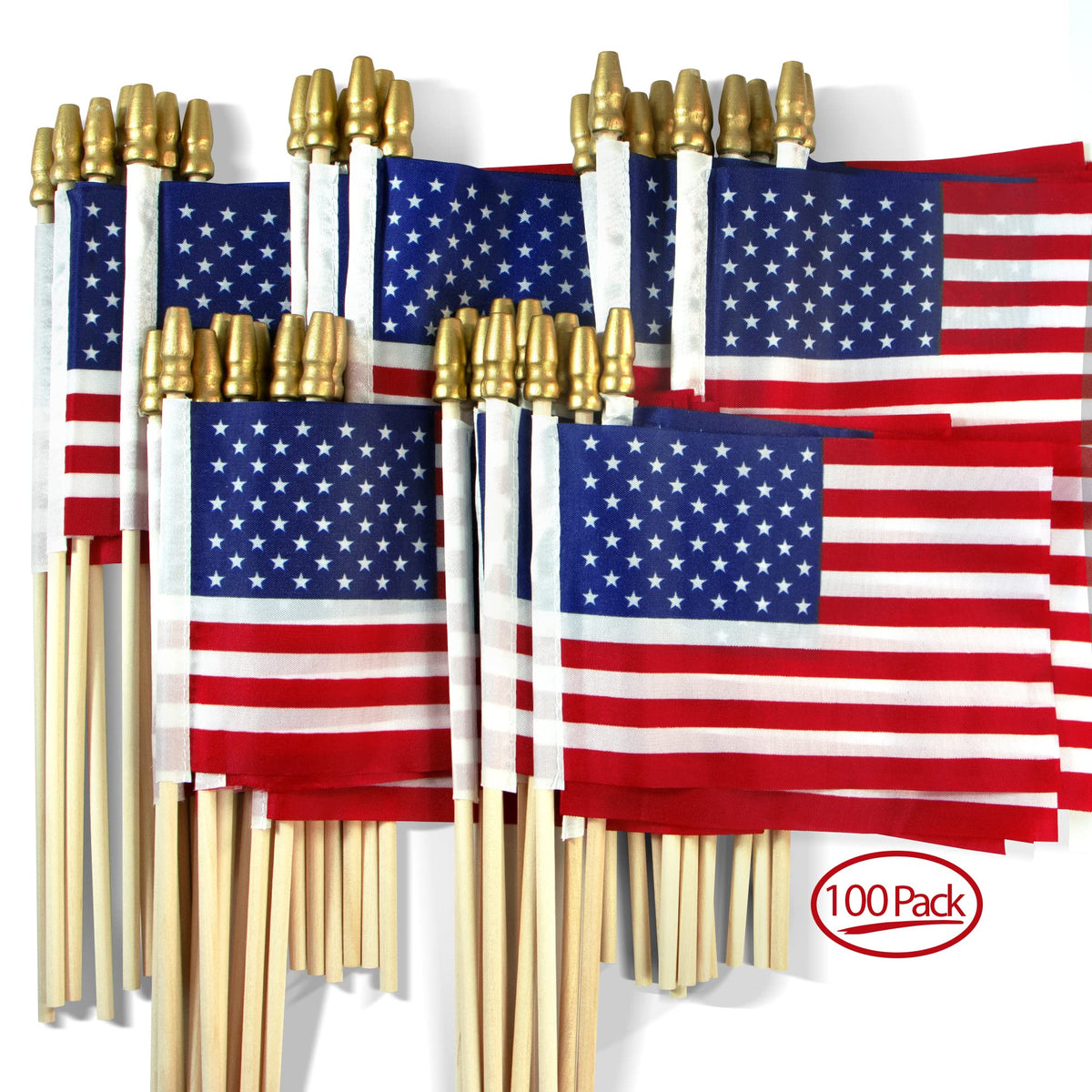Anley Lot Of 100 - Usa 4X6 In Wooden Stick Flag - July 4Th Decoration, Veteran Party, Grave Marker, Etc. - Handheld American Fla