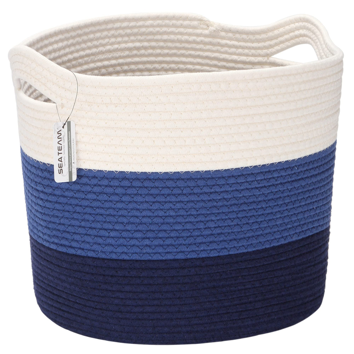 Sea Team Oval Large Cotton Rope Woven Storage Basket With Handles, Diaper Caddy, Baby Shower Basket, Nursery Nappies, Clothes To