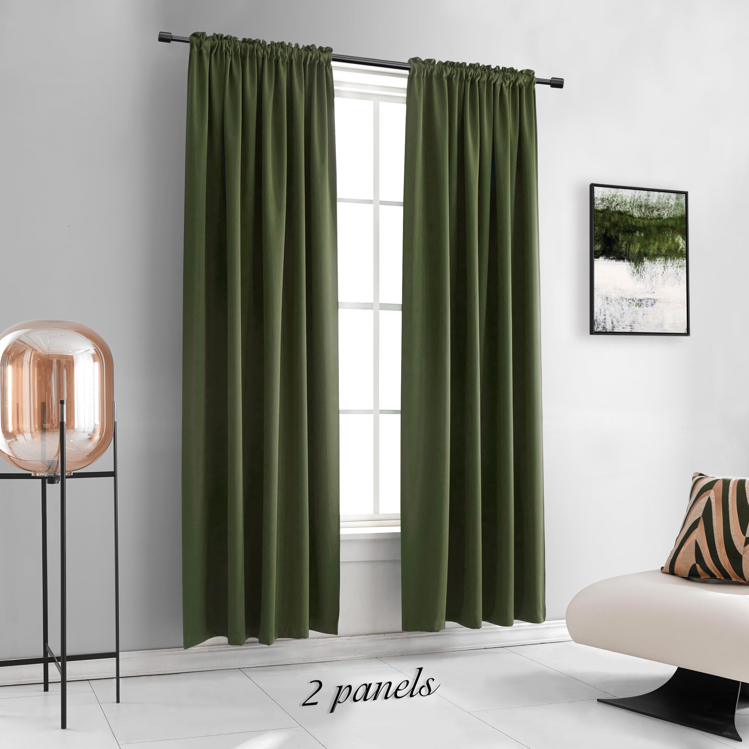 Loden/Dark Olive Green Blackout Curtains 52 Inch With By90 Inch Length For Bedroom - 2 Panels Patio Glass Door Curtain Panels,Livingroom Room Darkening Thermal Insulated Drapes