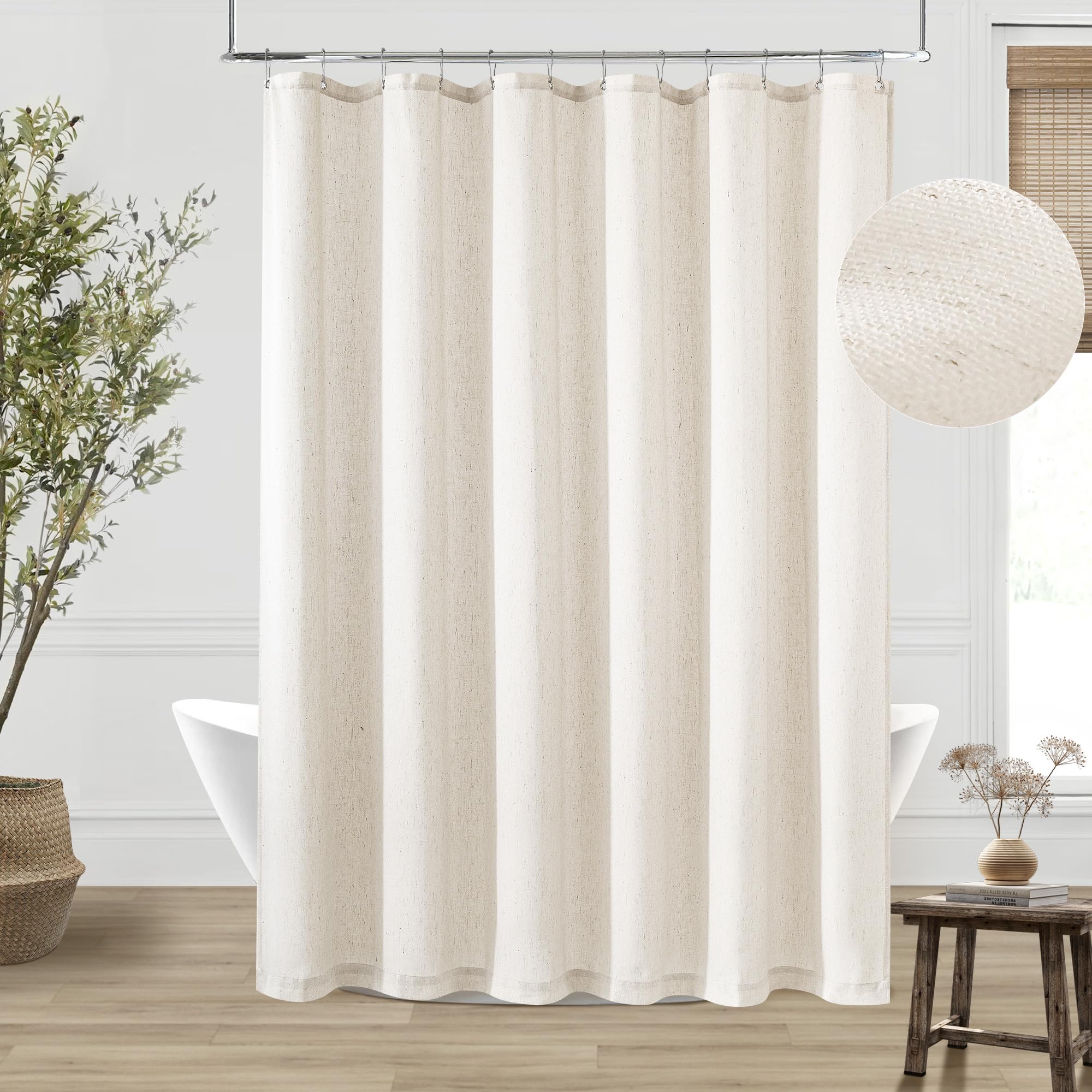 90 Inch Shower Curtain Linen Neutral Extra Long Shower Curtain For Bathroom Bath Curtain Earth Tone Boho Shabby Chic Country Rus