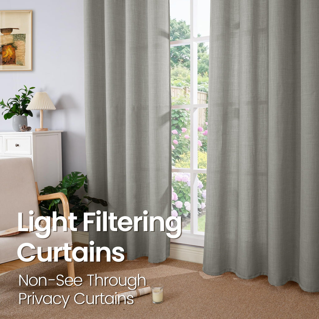 Bgment Faux Linen Curtains 90 Inches Long Set Of 2 Panels, Living Room Long Curtains Burlap Textured Thick Light Filtering Privacy Grommet Window Treatments, 52 X 90 Inch, Grey