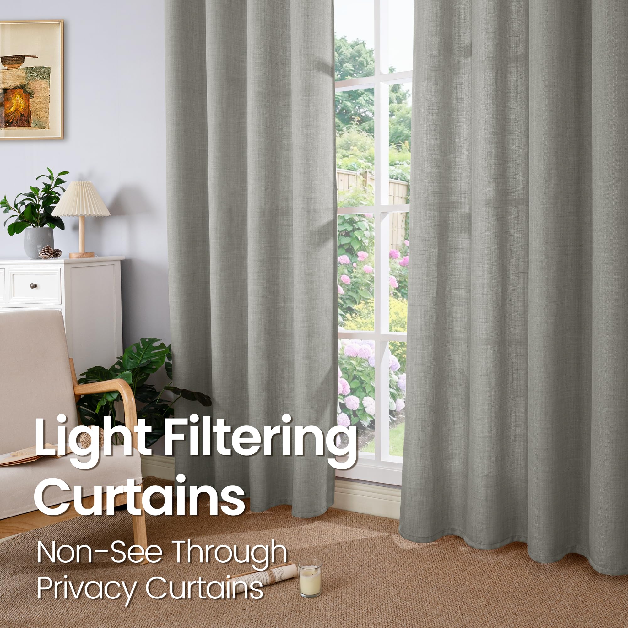 Bgment Faux Linen Curtains 90 Inches Long Set Of 2 Panels, Living Room Long Curtains Burlap Textured Thick Light Filtering Privacy Grommet Window Treatments, 52 X 90 Inch, Grey