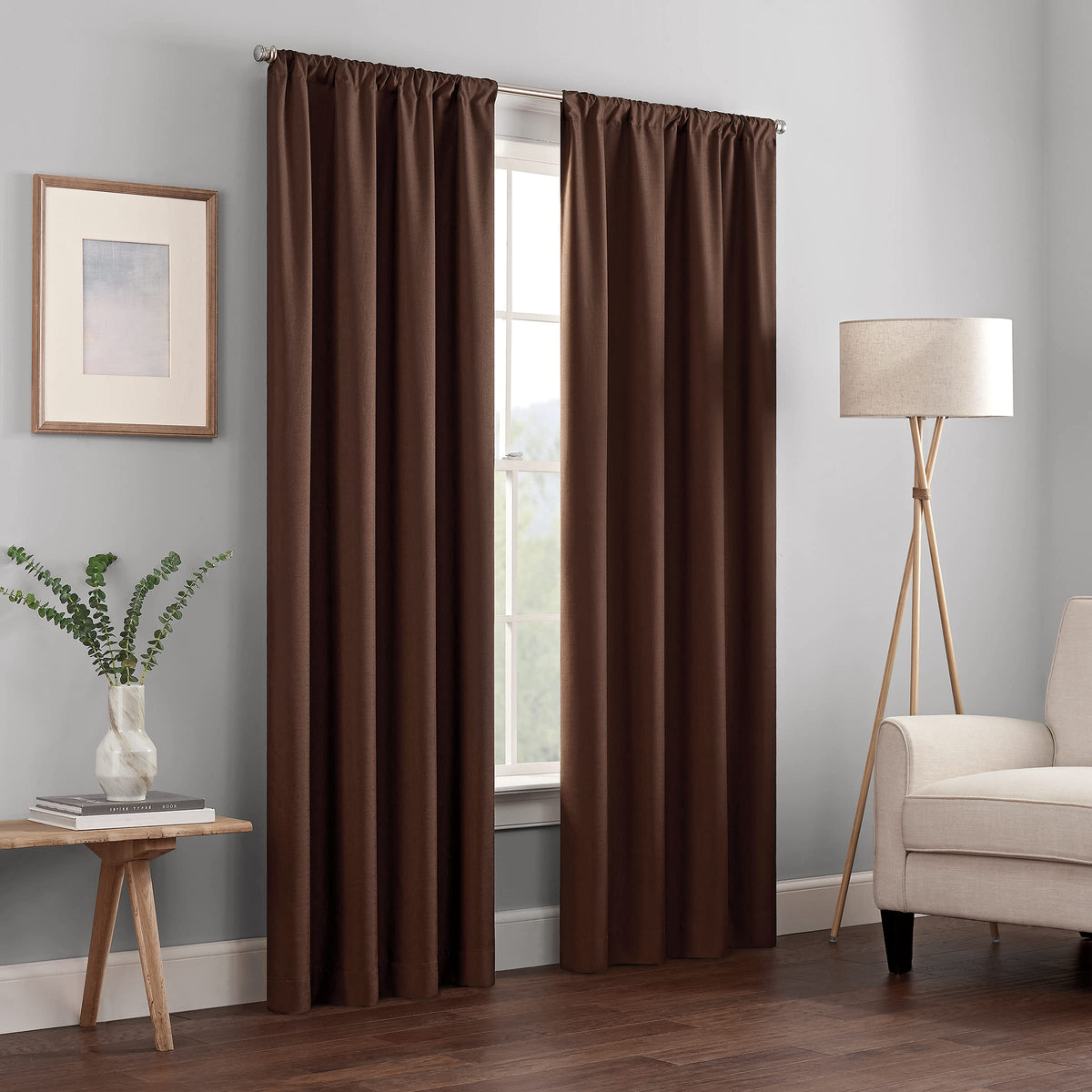 Eclipse Kendall Modern Blackout Thermal Rod Pocket Window Curtain For Bedroom Or Living Room (1 Panel), 42 X 84, Chocolate