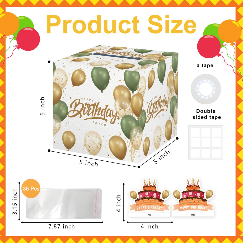 Green Surprise Money Box Gift Pull - Happy Birthday Money Box For Cash Gift Set Included Happy Birthday Card And 35Pcs Transpare