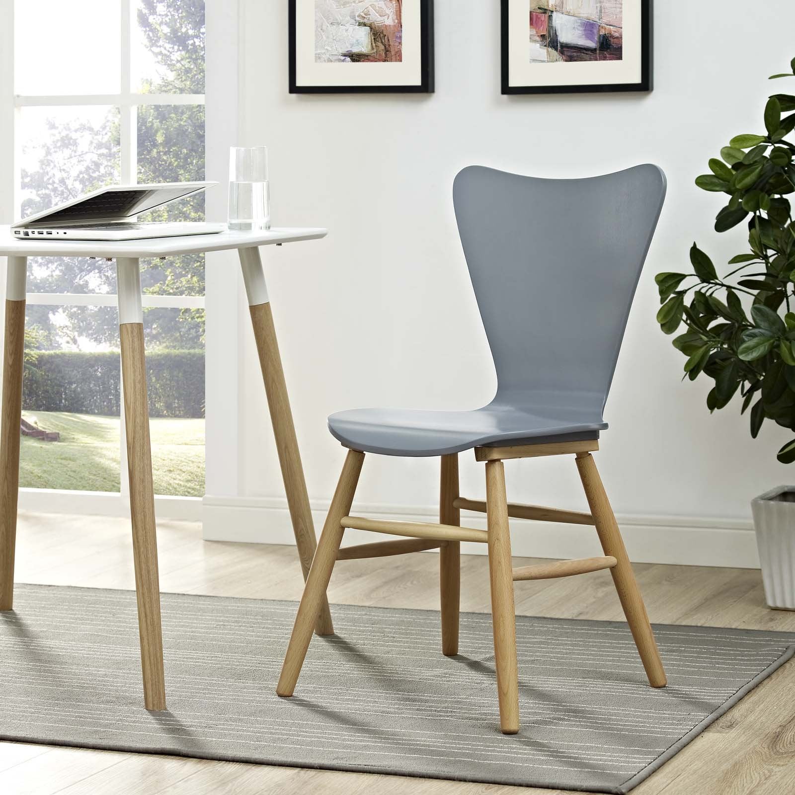 Modway Cascade Mid-Century Modern Wood Kitchen And Dining Room Chair In Gray