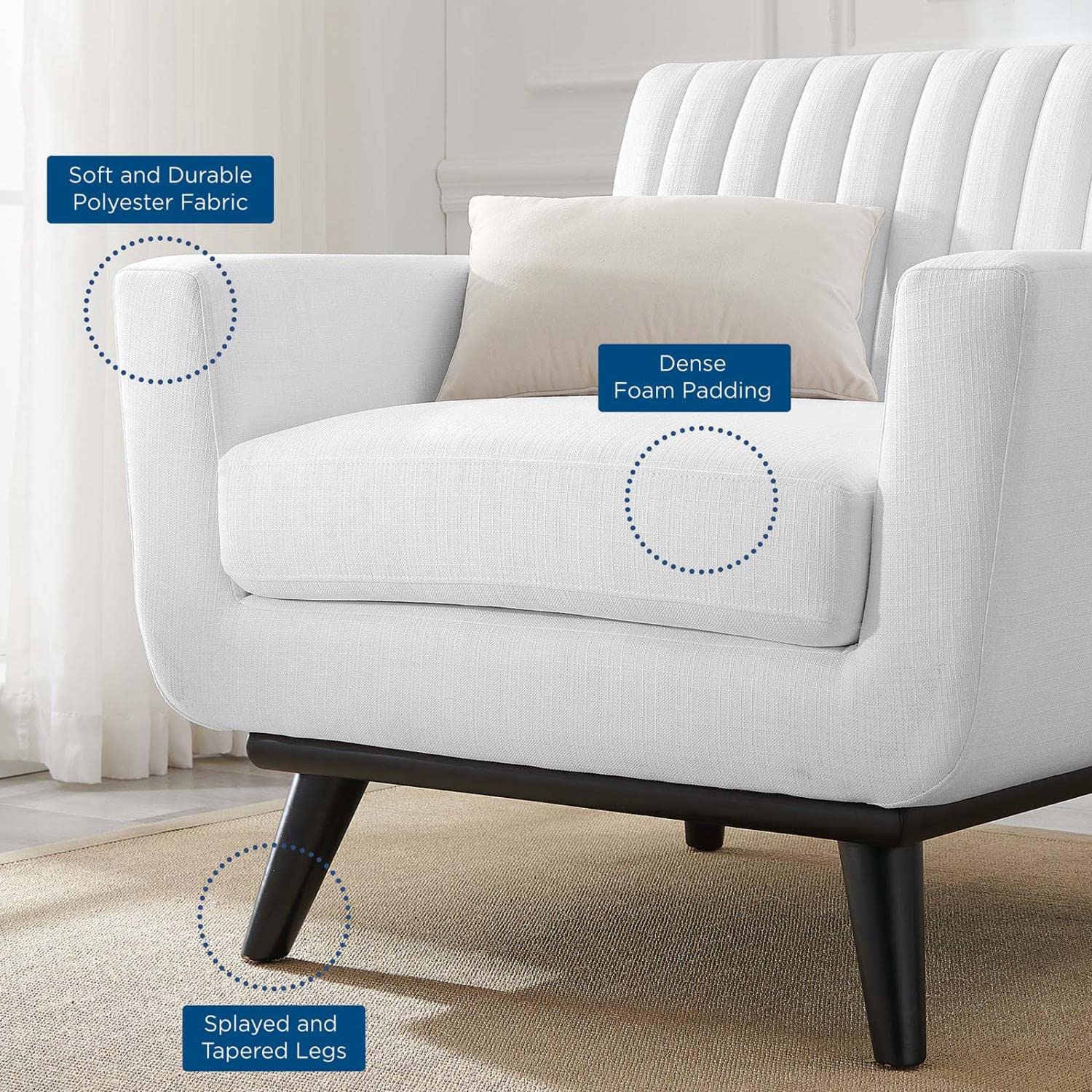 Modway Engage Channel Tufted Fabric Armchair in White