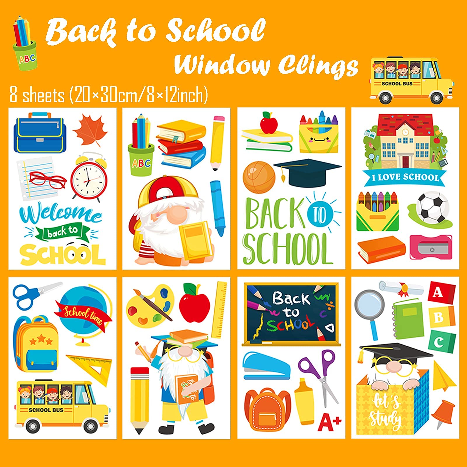 Nbjiuyin 8 Sheets Back To School Window Clings Decor Reusable Static Window Stickers Classroom Window Clings For Wall Glass Car