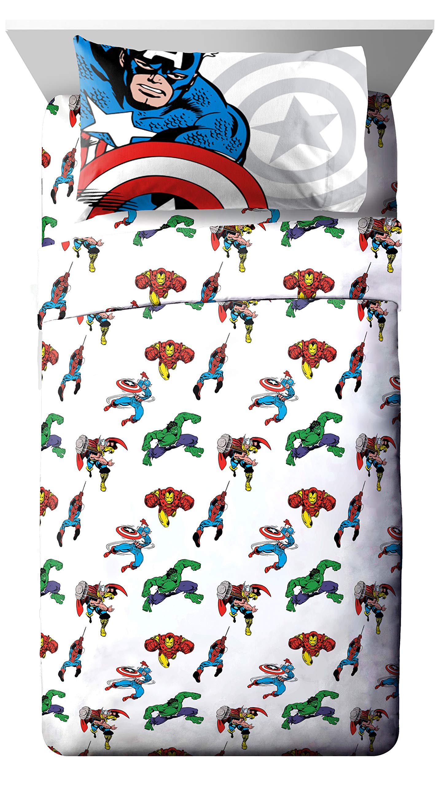 Jay Franco Marvel Avengers Comic Cool Twin Sheet Set - 3 Piece Set Super Soft And Cozy Kids Bedding Features Captain America, Sp