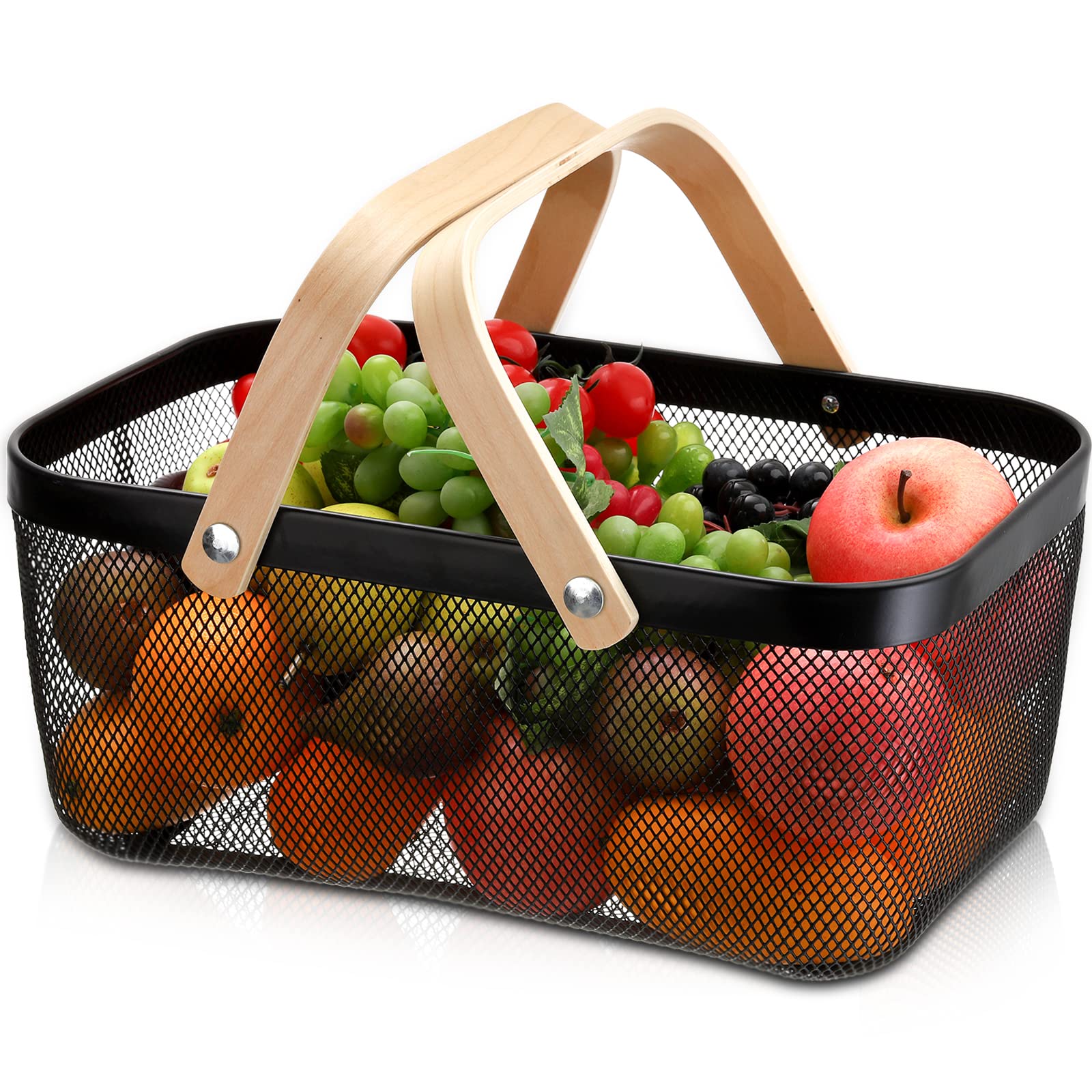 Zeayea Mesh Storage Basket With Handle, Garden Harvest Basket, Mesh Fruit Vegetables Gathering Basket Bin, Multi-Functional Meta