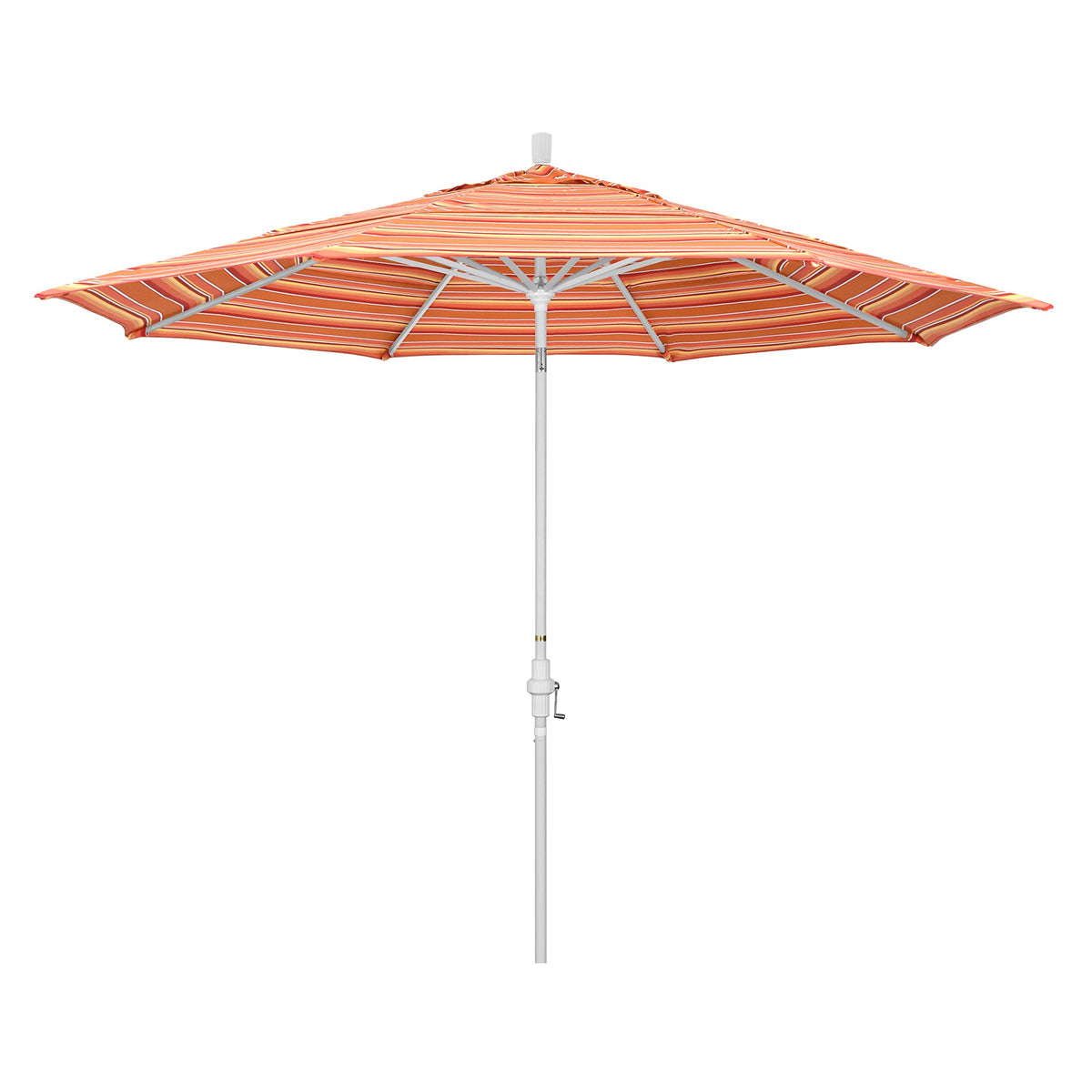 California Umbrella 11' Round Aluminum Market Umbrella, Crank Lift, Collar Tilt, White Pole, Sunbrella Dolce Mango