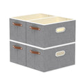 Yawinhe Fabric Storage Baskets, Foldable Closet Organizer for Shelves, Large Boxes with 3 Handles, Canvas Bins for Clothes, Grey