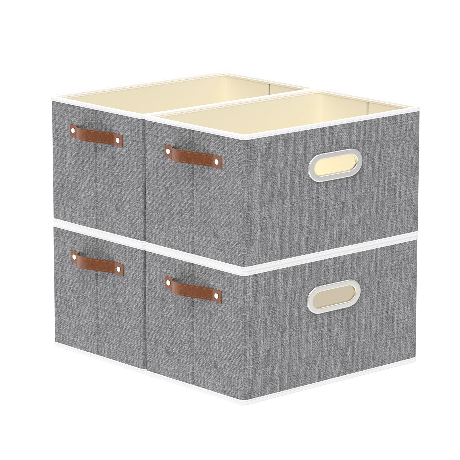Yawinhe Fabric Storage Baskets, Foldable Closet Organizer for Shelves, Large Boxes with 3 Handles, Canvas Bins for Clothes, Grey