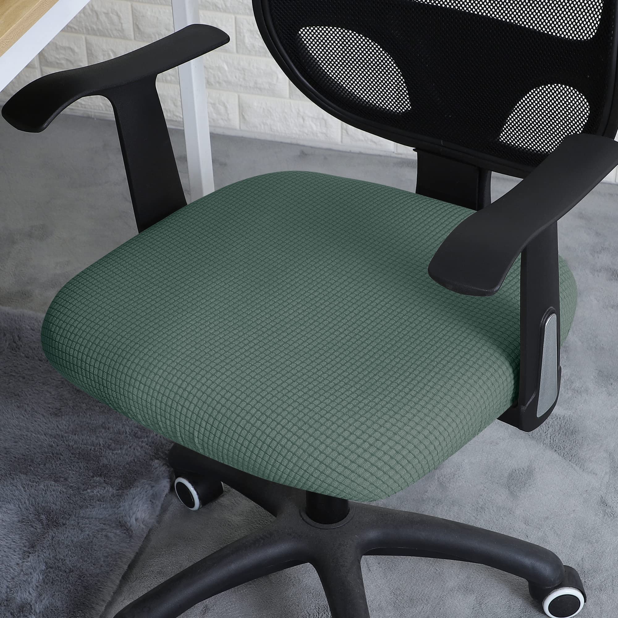 Forcheer Office Desk Chair Seat Covers Water Resistant Jacquard Computer Chair Seat Cushion Slipcovers-Laurel Green
