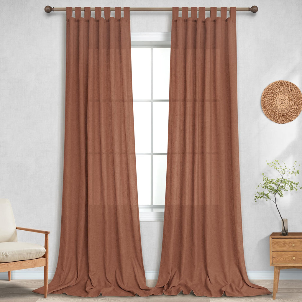 Koufall Terracotta Tab Top Linen Blend Curtains For Living Room 52X96 Inch Length
