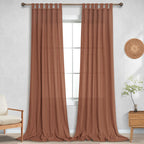 Koufall Terracotta Tab Top Linen Blend Curtains For Living Room 52X96 Inch Length