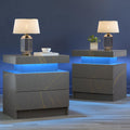 Cubehom LED Nightstands Set of 2, Modern End Table with 2 Drawers, End Tables for Living Room Bedroom Grey