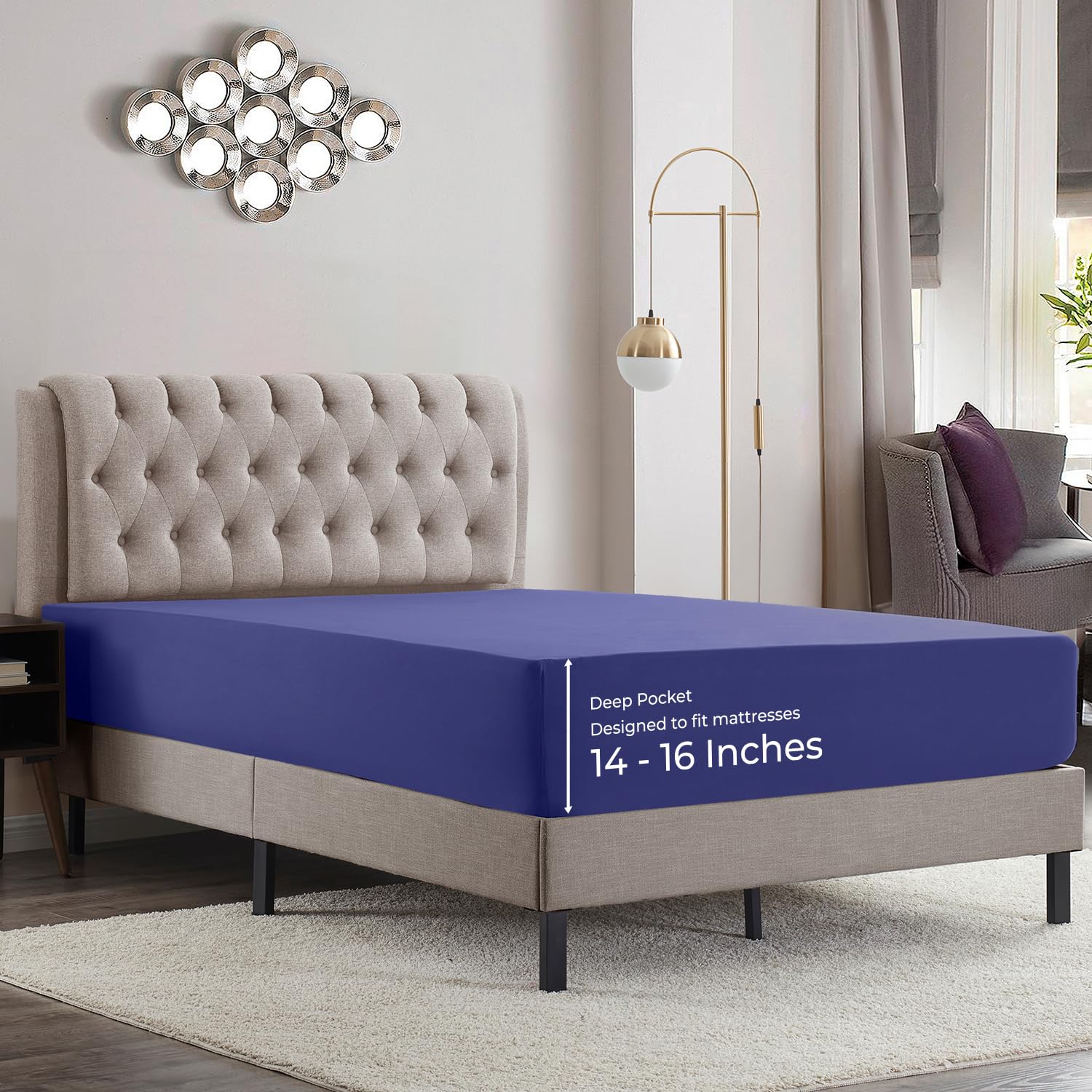 Empyrean Twin Fitted Sheet, Ultra Soft Microfiber 110 Gsm Deep Pocket Fitted Sheet Only, Moisture Wicking Fits 14 To 16 Inches,