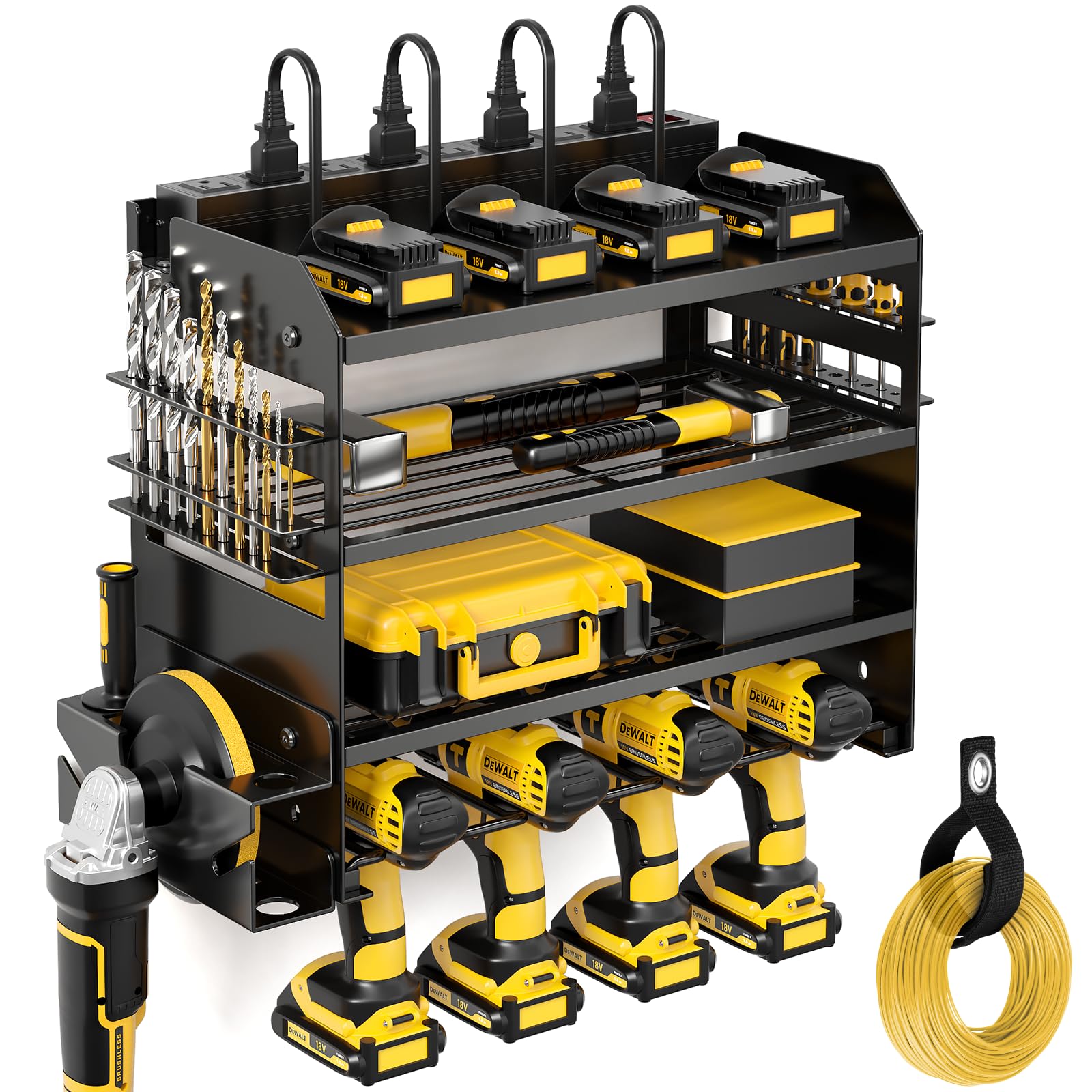 Pokipo Power Tool Organizer Charging Station With Angle Grinder Holder, Heavy Duty 4 Layer Drill Holder Wall Mount, Tool Storage