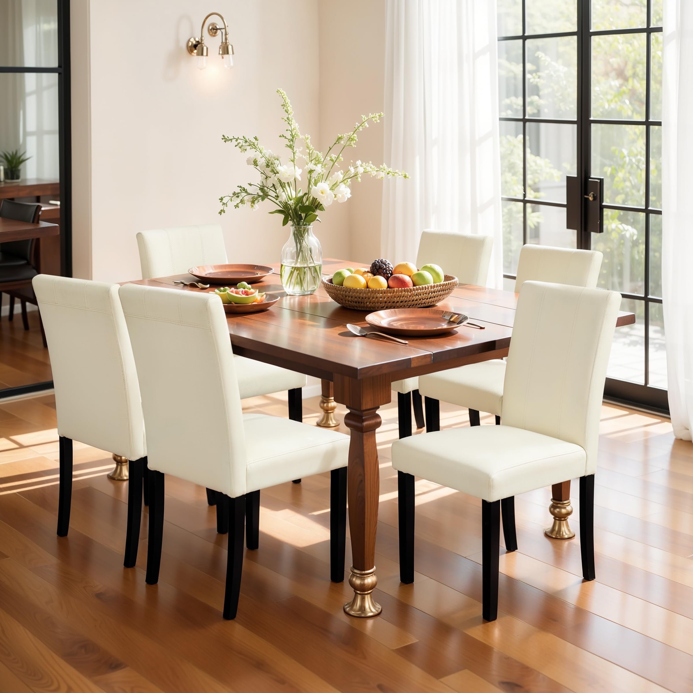 Symax Dining Chairs Set Of 6, Waterproof Leather Parson Dining Room Chairs, Modern High-End Kitchen Side Chairs For Bedroom, Liv