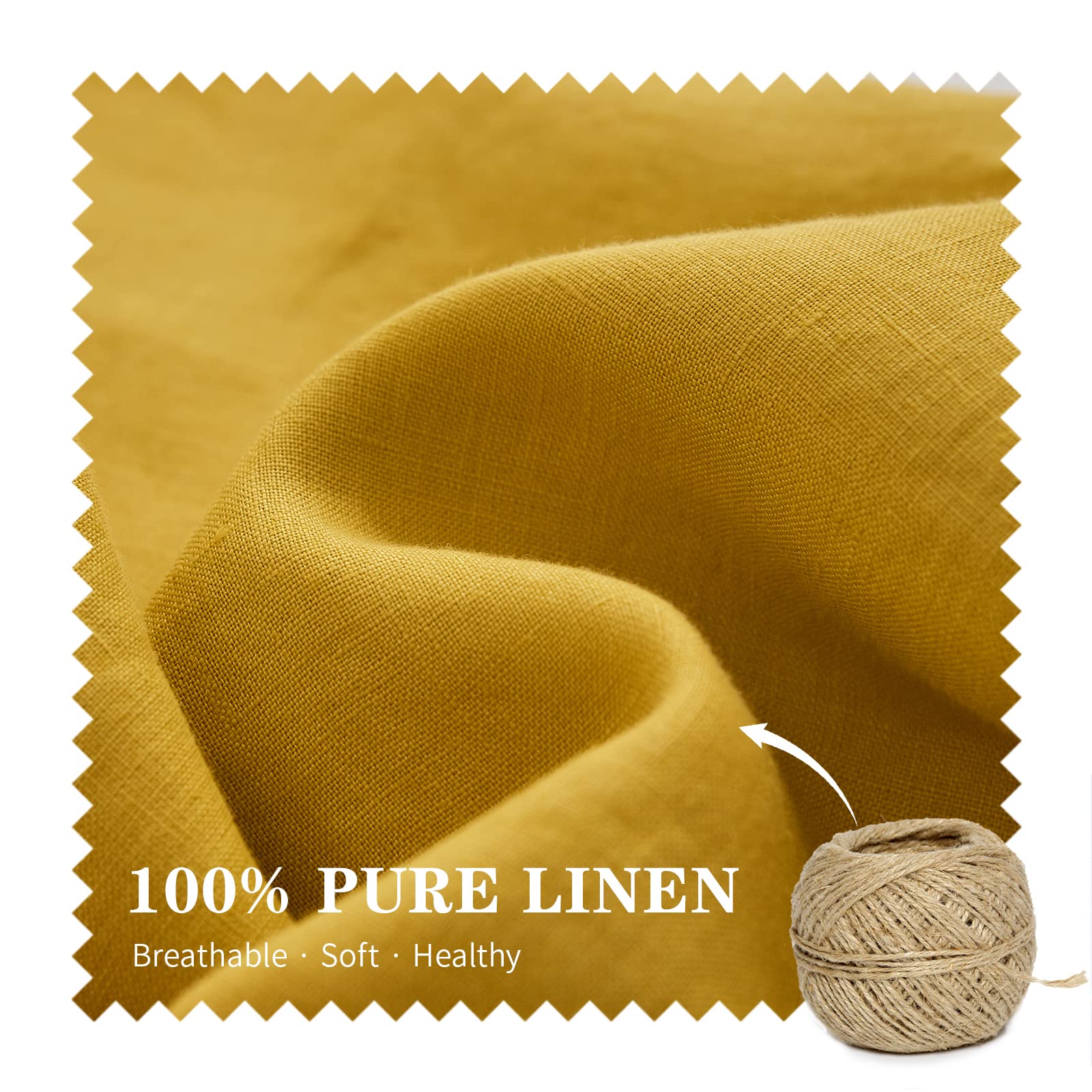 Simple&Opulence 100% Linen Lumbar Pillow Cover 12 X 20 Inches Set Of 2 Rectangular Decorative Throw Cushion Cover For Couch Sofa Bed Living Room Office Soft Breathable Farmhouse - Mustard Yellow
