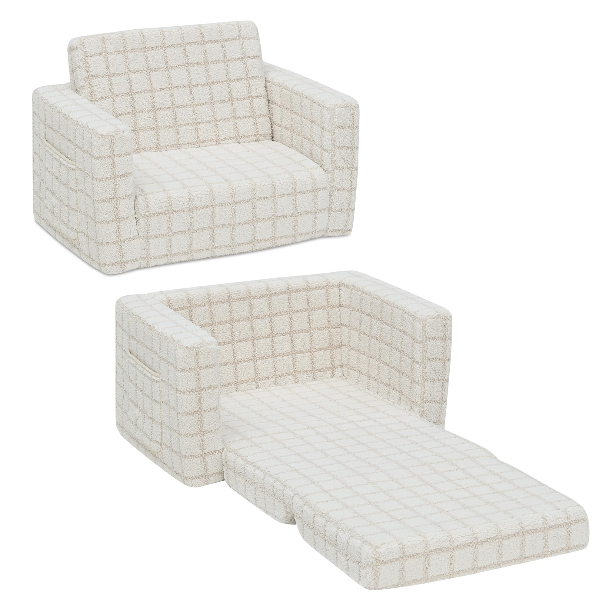 Delta Children Checkered Cozee Flip-Out Chair, Cream