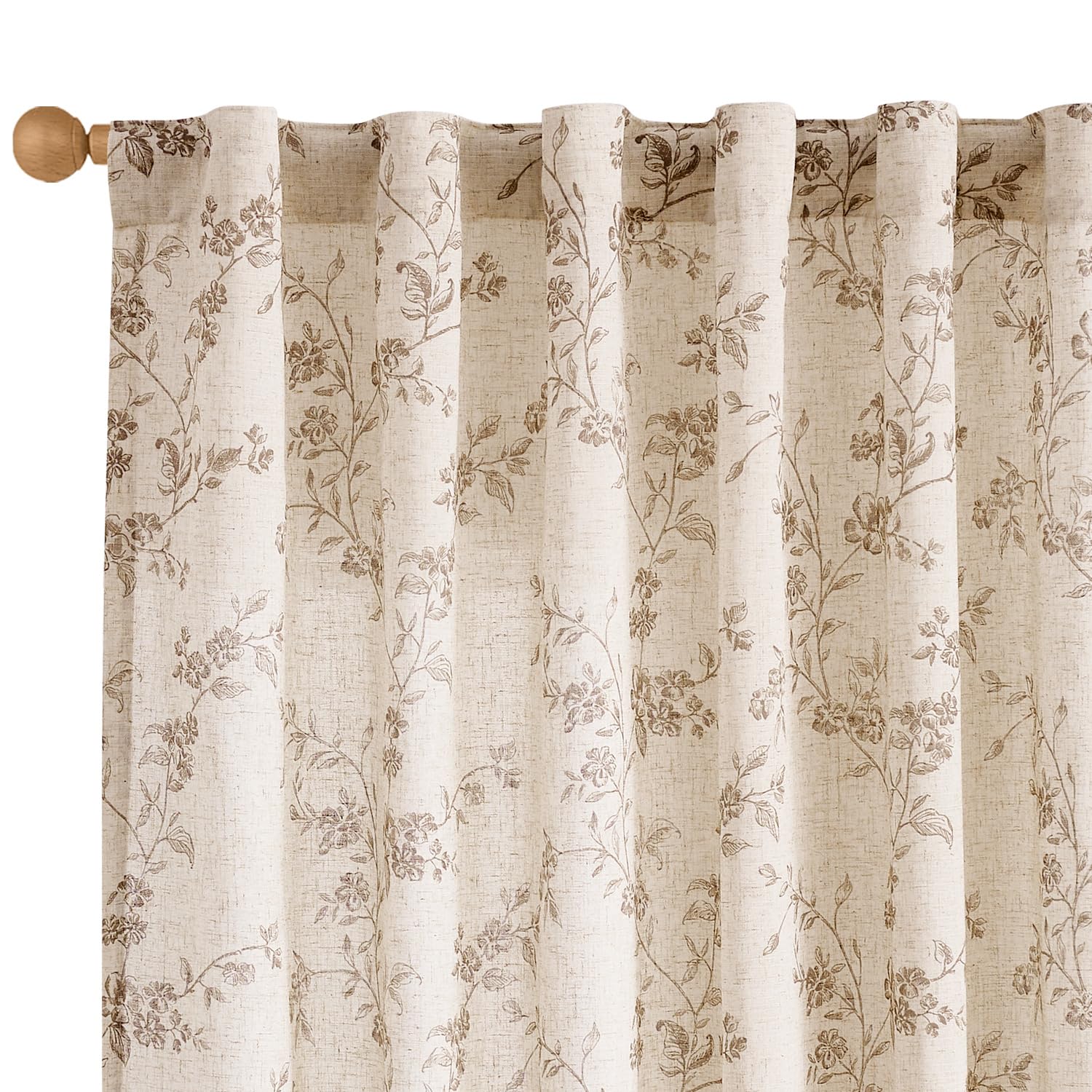 Lazzzy Farmhouse Polyester blended Curtains Taupe Floral Curtains 96 Inch Length Back Tab Drapes for Living Room Bedroom Light F