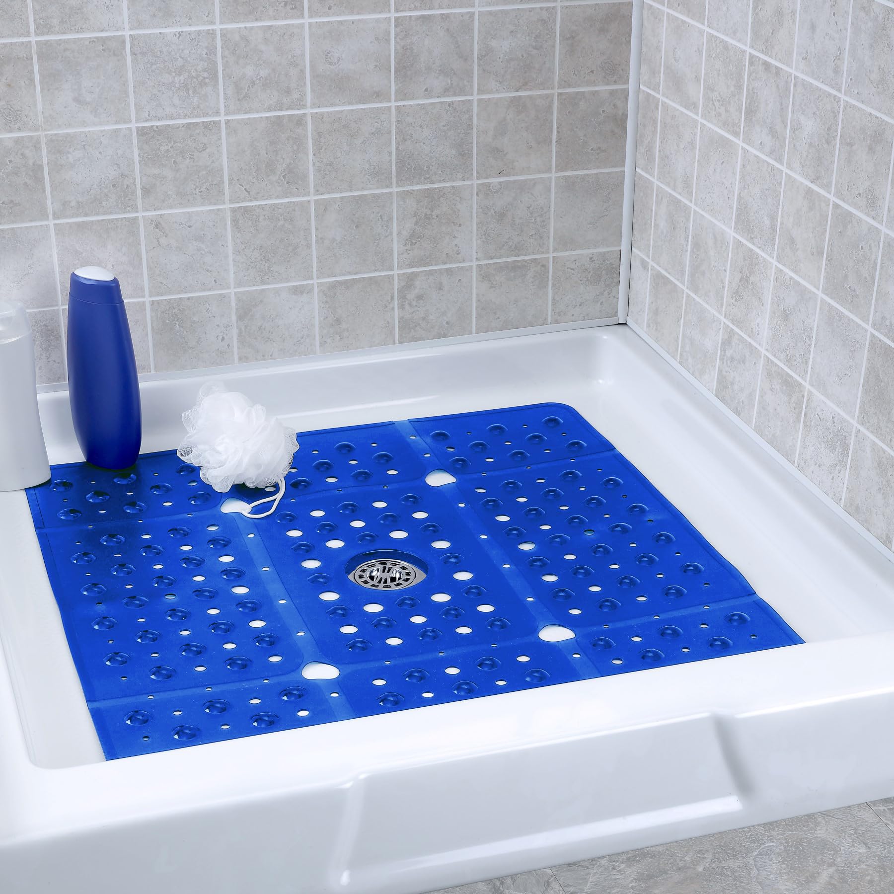 SlipX Solutions Extra Large Square Shower Mat, 27x27, Non-Slip Stall Mat for Elderly & Kids Standing Bath Tub Mat, Machine Washa