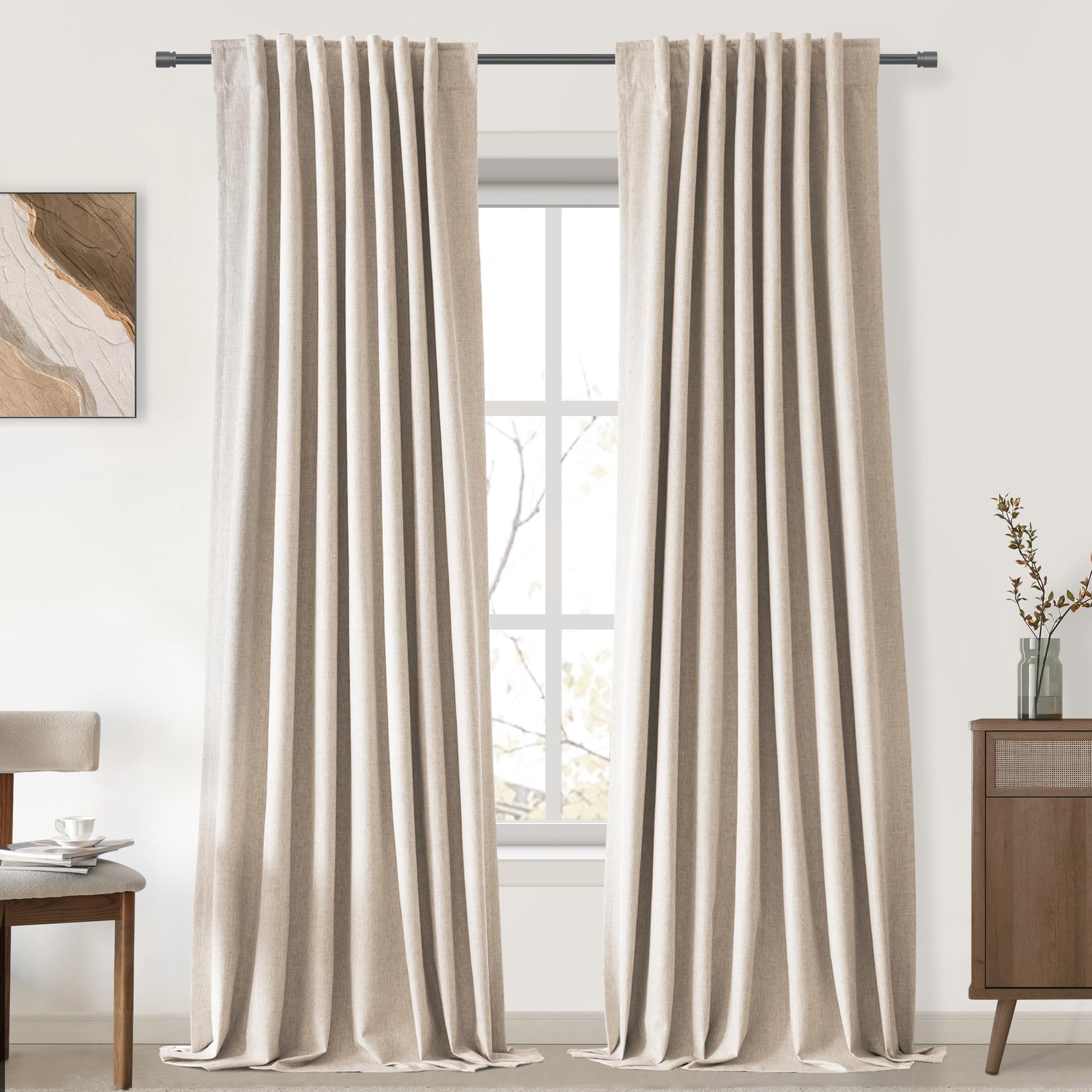 Uhitech Linen Blackout Curtains 96 Inch Length 2 Panels Set Thermal Curtains For Living Room Black Out Curtains For Bedroom Nurs