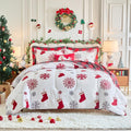 Christmas 7 Pieces Queen Comforter Sheet Set Bed In A Bag Holiday New Year Style  Red Gray Snowflake, Socks With Red Plaid  Wh