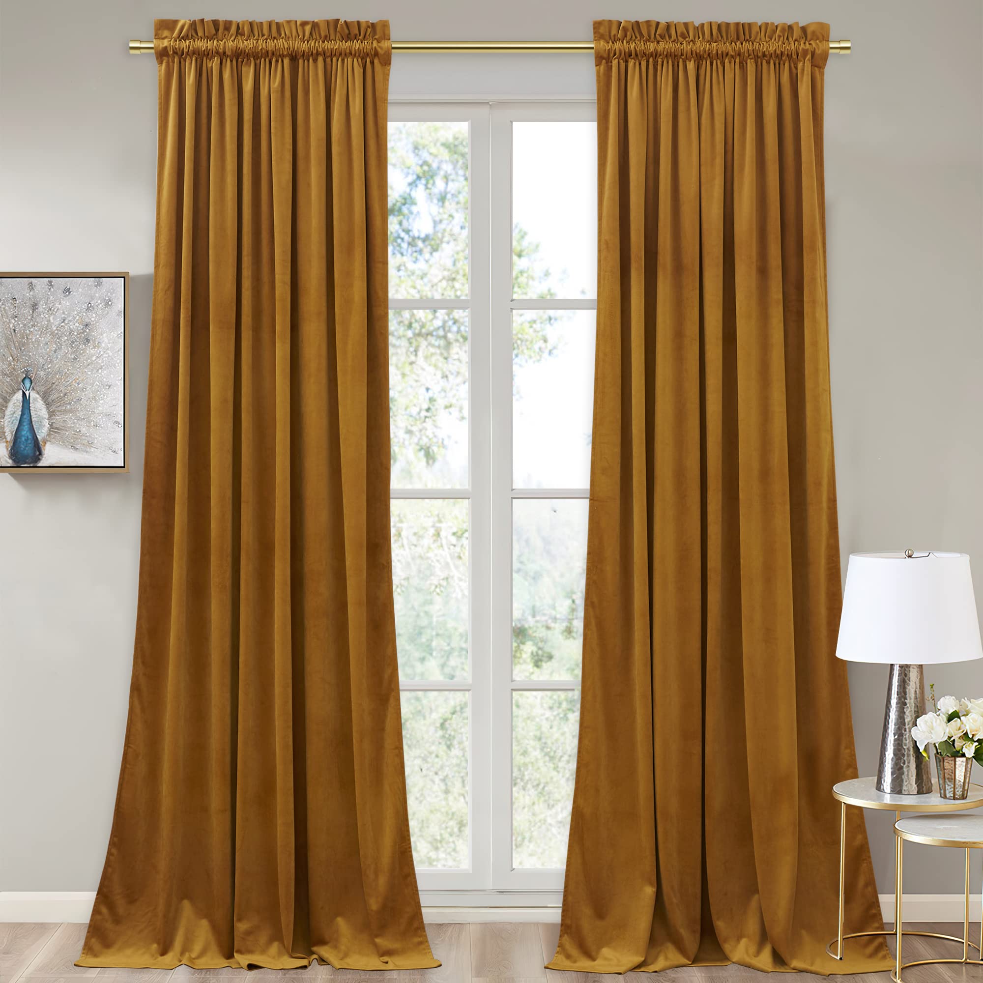 Stangh Mustard Gold Velvet Curtains - Vintage High Ceiling Tall Curtains For Sliding Door/Villa, Retro Thermal Insulated Living