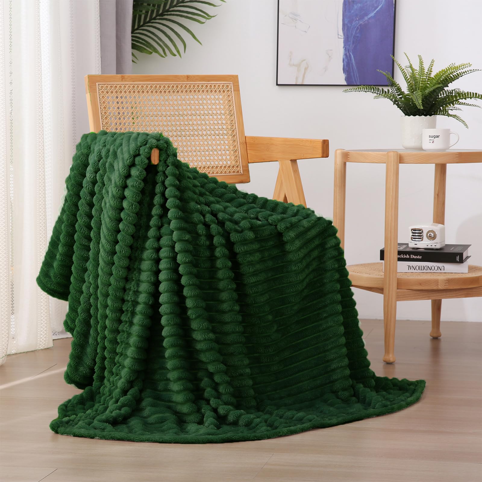 Linecooo Green Fleece Throw Blanket 50     60    For Couch Sofa Bed,Super Soft Cozy Plush Microfiber Flannel Blanket With Stripe