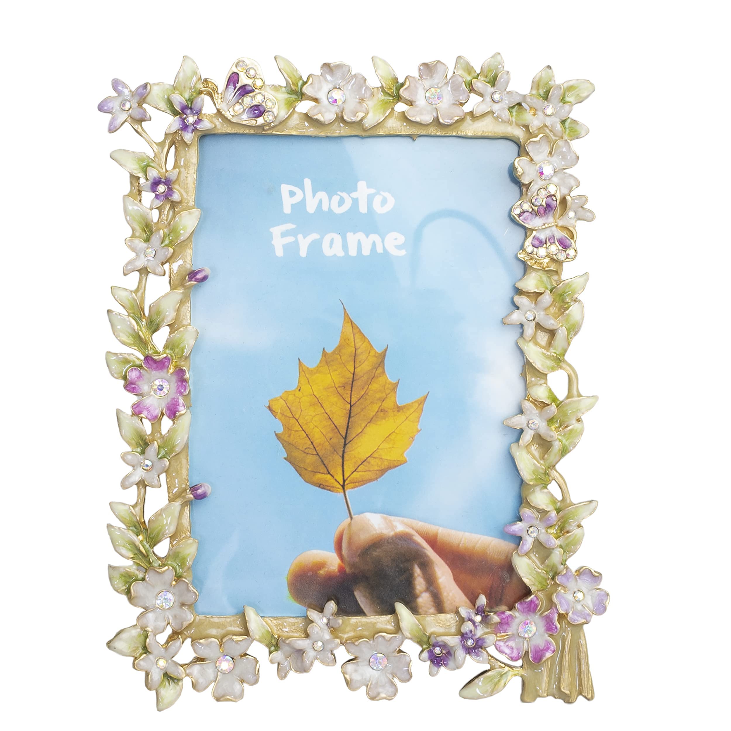 Tricune Floral Picture Frame 3.5x5, Vintage Photo Frame Made of Metal and High Definition Glass for Table Top Display, Home Deco
