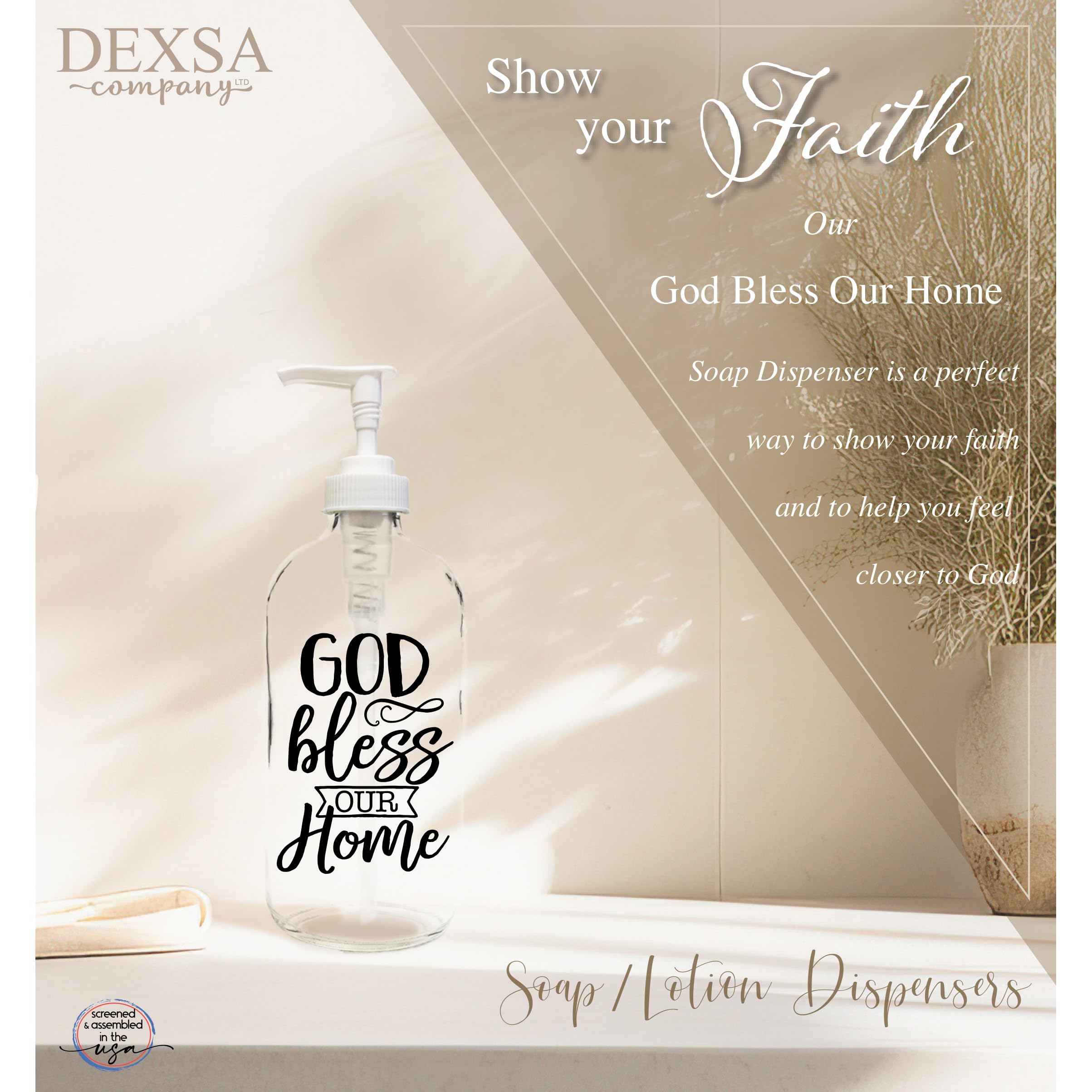 God Bless Our Home 16 Oz Glass Soap Dispenser