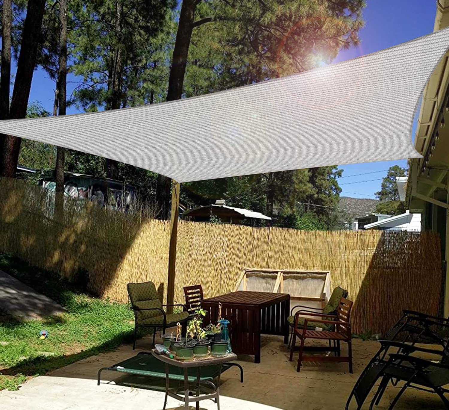 Windscreen4Less Sun Shade Sail Gray 12' X 23' Rectangle Patio Permeable Fabric Uv Block Outdoor Covering Canopy Perfect For Back