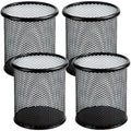Ameceres 4 Packs Wire Mesh Pencil Holder Metal Pen Cup Desk Pen Organizer Case Pencil Jar Black For Office Home (Black)