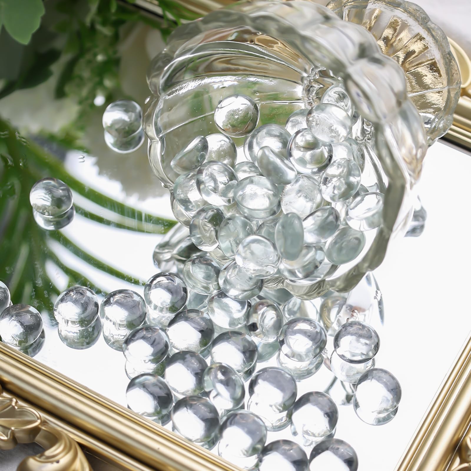 Domestar 2Lb Clear Flat Glass Marbles, Clear Glass Beads Decorative Gem Pebbles Mancala Stones For Vase Filler Table Scatter Hom