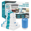 Vacuum Storage Bags with Electric Pump, 26 Pack (3 Jumbo/3 Large/10 Medium/10 Small) Vacuum Seal Space Saver Bags for Clothing, 