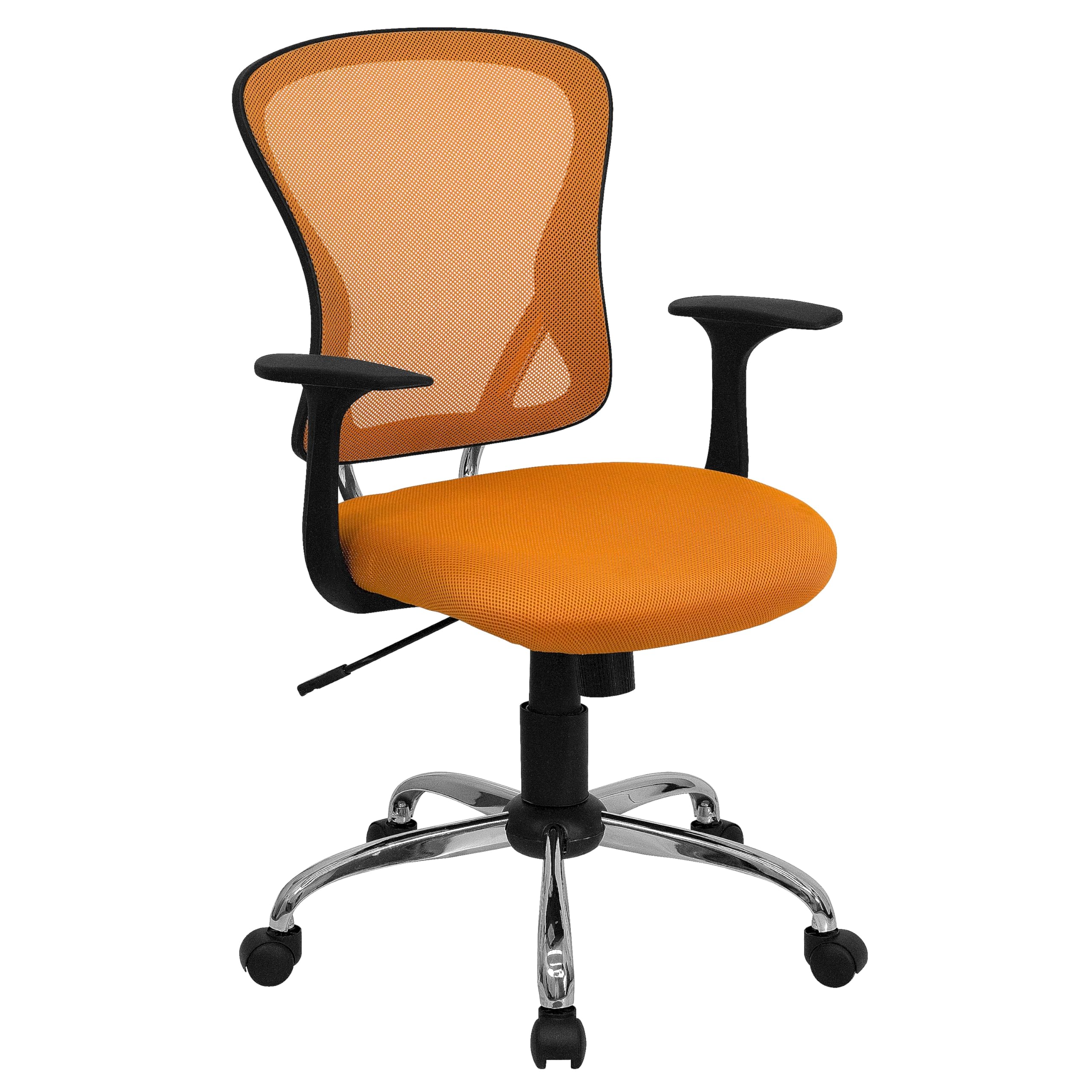 Flash Furniture Alfred Mid-Back Orange Mesh Swivel Task Office Chair with Chrome Base and Arms