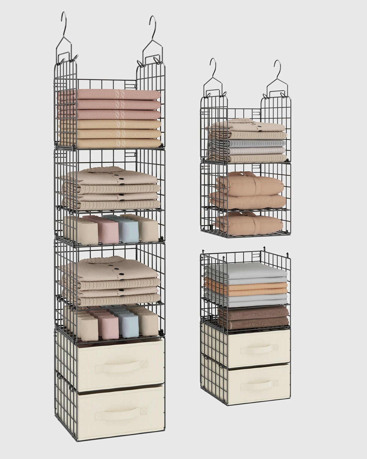Stelhold 4 Tier Metal Hanging Closet Organizer with 2 Fabric Drawers