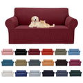 2025 New Stretch Loveseat Sofa Slipcovers Couch Cover For 2 Cushion Furniture Protector Sofa Covers With Elastic Bottom Jacquard Fabric Small Checks For Pets, Kids - Dark Red